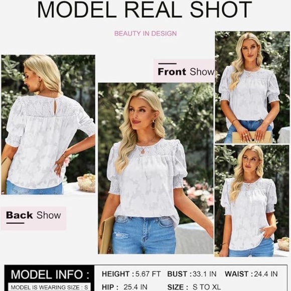 Bundle of 2 Dokotoo Blouses Women's Half Sleeve Lace Textured Flowy White Yellow - Picture 3 of 10